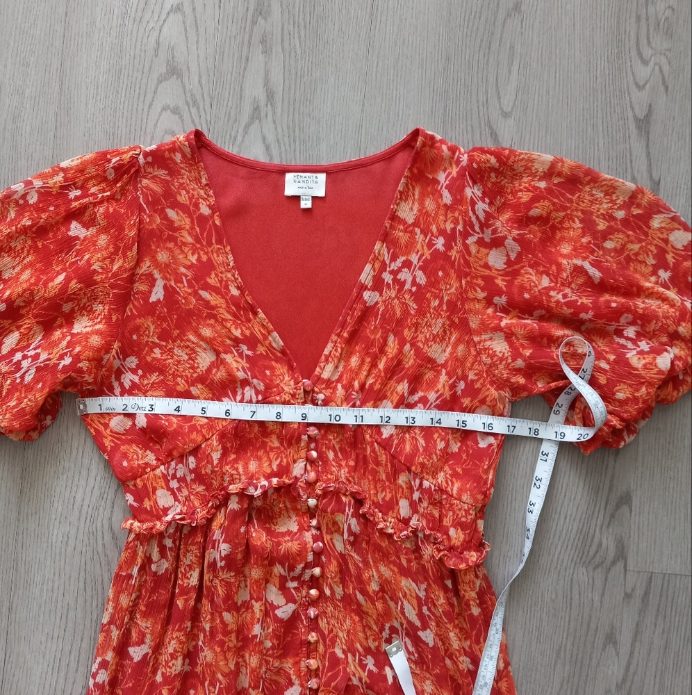 Hemant & Nandita Dawn Silk Midi Dress Orange Floral M - Picture 14 of 16